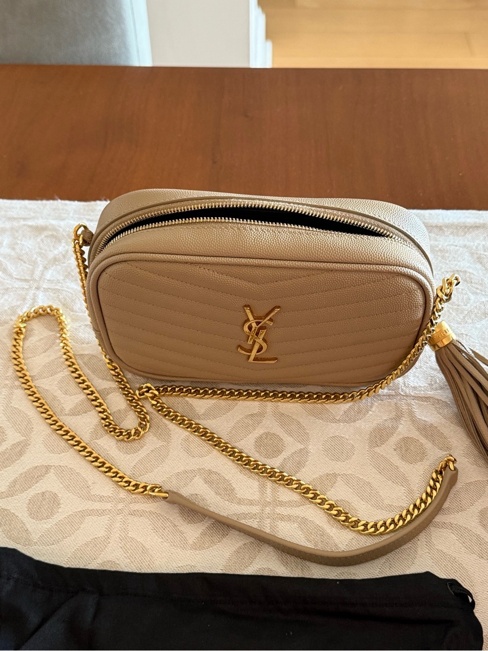 Saint Laurent Taupe Mini Lou Camera Bag w/ Tassel - Picture 2 of 8
